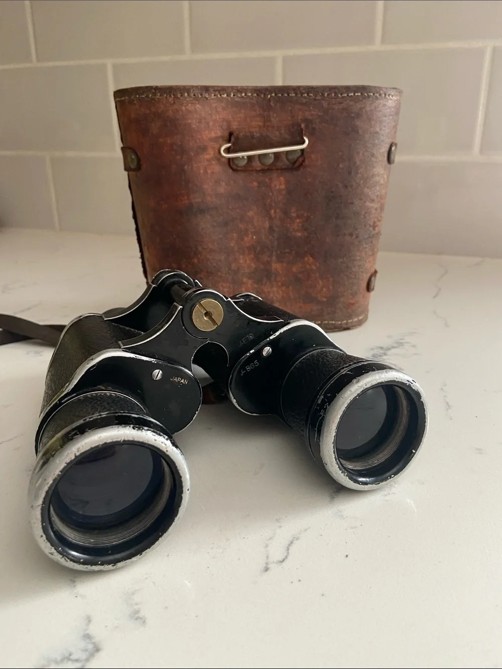 Vintage Skyline Schneider 7x35 Binoculars Germany Leather Case Working
